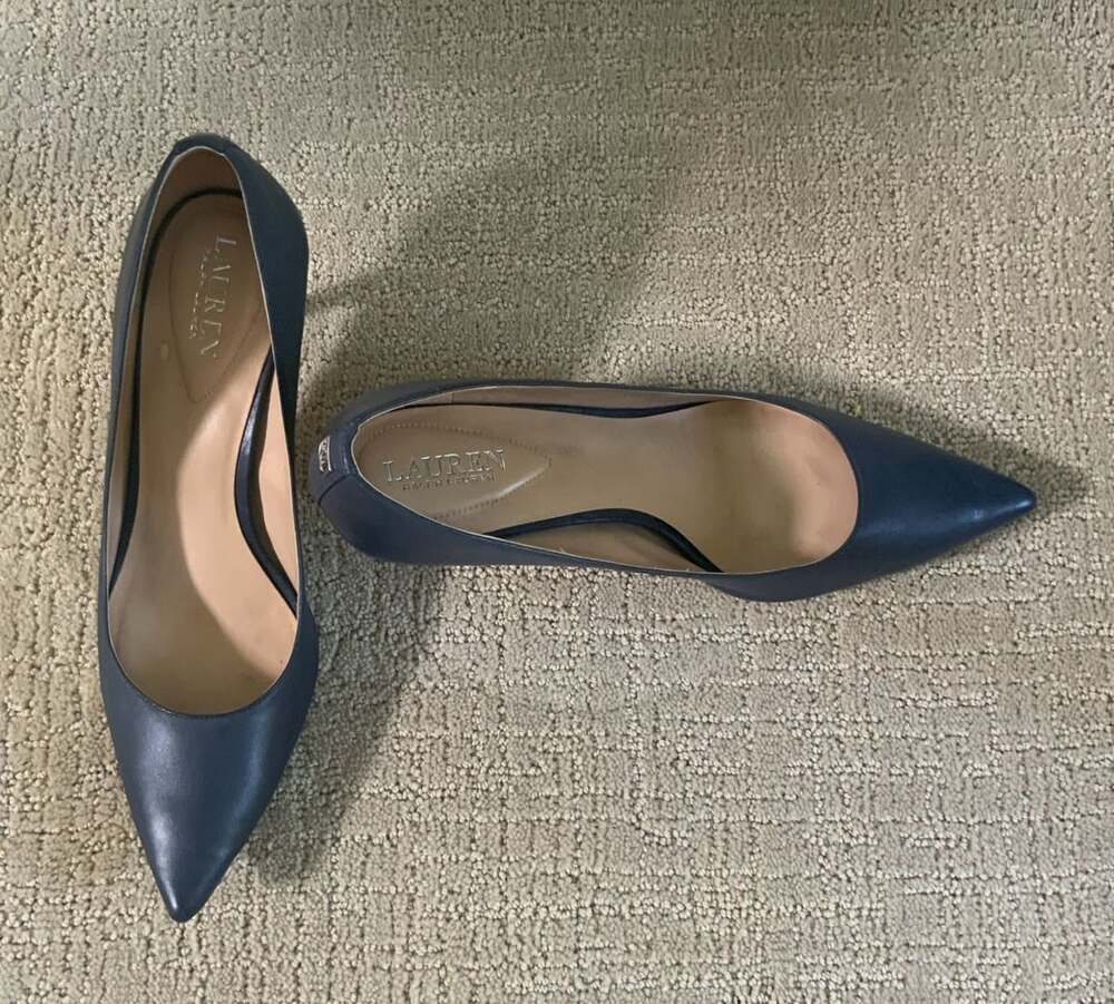 Ralph Lauren Pointed Toe Heel Pumps Navy Leather